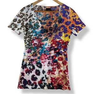 Vintage Y2K 2000s Daytrip Sequin Abstract Top Womens Size Large Colorful Artsy